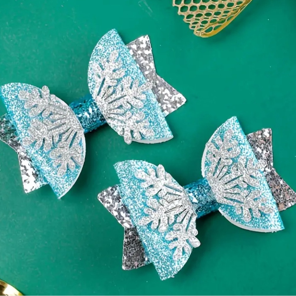 New 2pcs Frozen Theme Glittery Bows for girls. Princess Hair Clips, Shiny